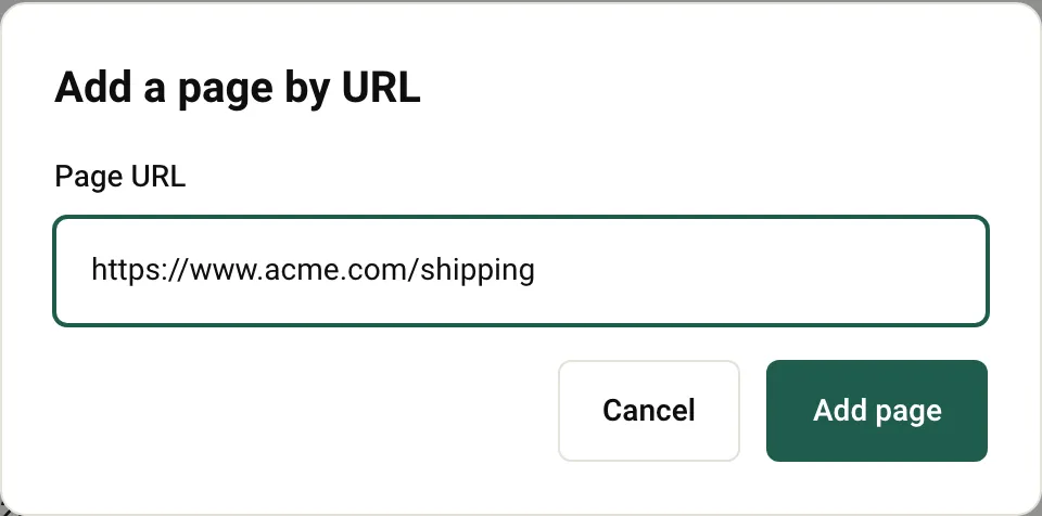 The Add a page by URL dialog with a page URL entered